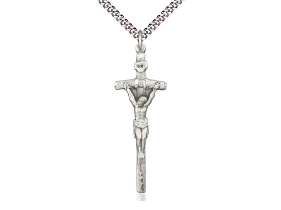 Sterling Silver Papal Crucifix with 24 inch chain