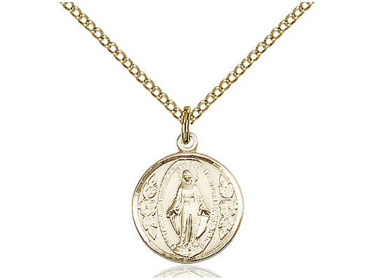 14kt Gold Filled Miraculous Pendant on a 18 inch Gold Filled Light Curb Chain. - Unique Catholic Gifts