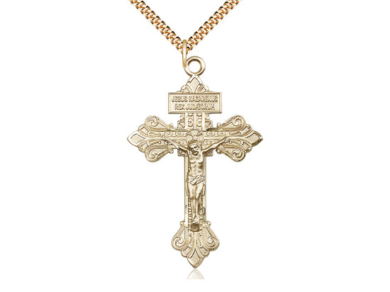 14kt Gold Filled Crucifix Pendant on a 24 inch Gold Plate Heavy Curb Chain. - Unique Catholic Gifts