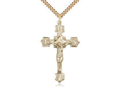 14kt Gold Filled Crucifix Pendant on a 24 inch Gold Plate Heavy Curb Chain - Unique Catholic Gifts