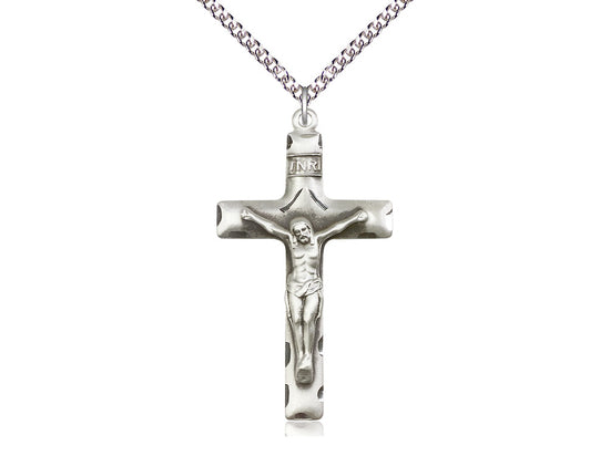 Sterling Silver Crucifix Pendant on a 24 inch Sterling Silver Heavy Curb Chain. - Unique Catholic Gifts