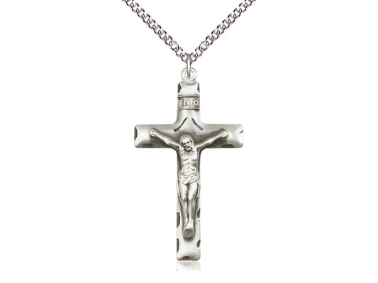 Sterling Silver Crucifix Pendant on a 24 inch Sterling Silver Heavy Curb Chain. - Unique Catholic Gifts