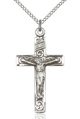 Sterling Silver Crucifix 1 1/4" with 18" chain - Unique Catholic Gifts