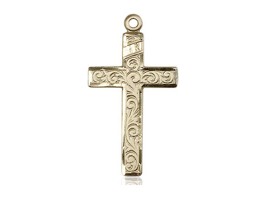 14kt Gold Filled Cross Pendant on a 24 inch Gold Plate Heavy Curb Chain - Unique Catholic Gifts