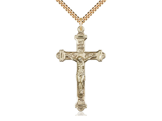 14kt Gold Filled Crucifix Pendant on a 24 inch Gold Plate Heavy Curb Chain. - Unique Catholic Gifts