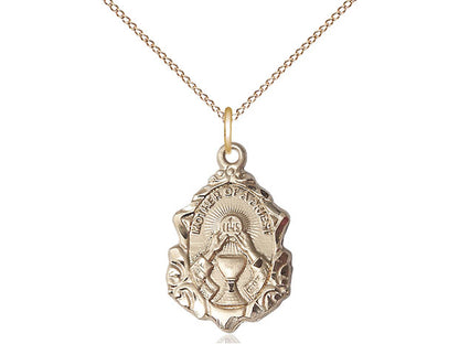 14kt Gold Mother of a Priest Pendant on a 18 inch Gold Filled Light Curb Chain. - Unique Catholic Gifts