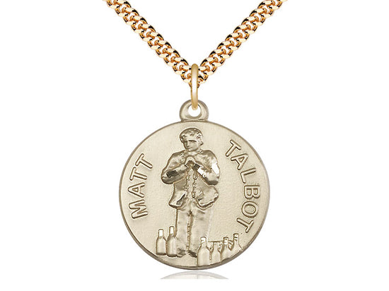 14kt Gold Filled Matt Talbot Pendant on a 24 inch Gold Plate Heavy Curb Chain. - Unique Catholic Gifts