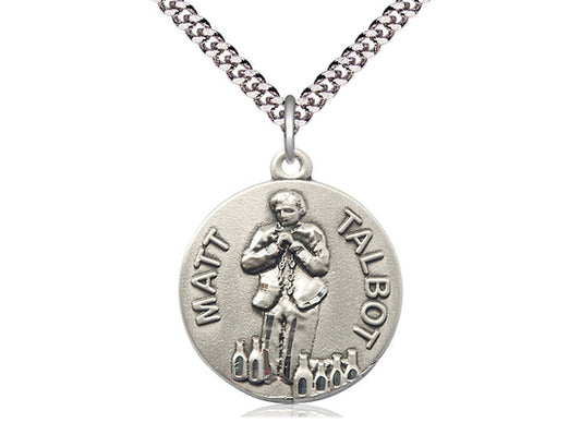 Sterling Silver Matt Talbot on a 24 inch Light Rhodium Heavy Curb Chain. - Unique Catholic Gifts