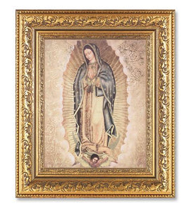 Gold Our Lady of Guadalupe w/ Gold Background (12 1/2 x 14 1/2") in Gold Leaf Antique Frame - Unique Catholic Gifts