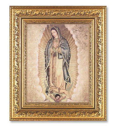 Gold Our Lady of Guadalupe w/ Gold Background (12 1/2 x 14 1/2") in Gold Leaf Antique Frame - Unique Catholic Gifts