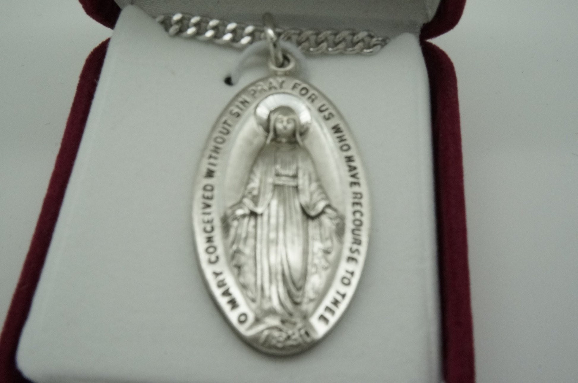 Silver Miraculous Medal 1-3/8" with chain 24" - Unique Catholic Gifts