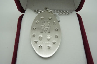 Silver Miraculous Medal 1-3/8" with chain 24" - Unique Catholic Gifts