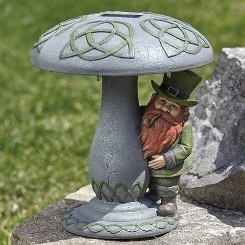 Led Solar Leprechaun Laying Under Mushroom Figure 12.25"H - Unique Catholic Gifts