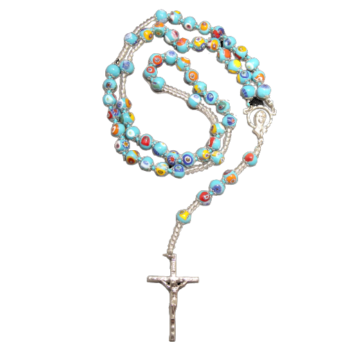 Turquoise Genuine Murano Rosary with handknotted Mosaic Beads - Unique Catholic Gifts