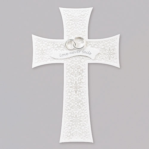 7.5"H Lace Wedding Wall Cross - Unique Catholic Gifts