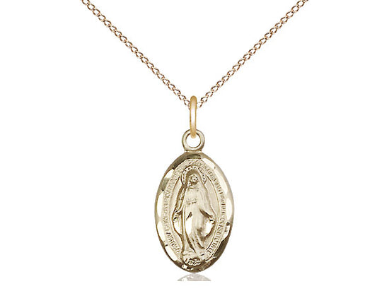 14kt Gold Filled Miraculous Pendant on a 18 inch Gold Filled Light Curb Chain. - Unique Catholic Gifts