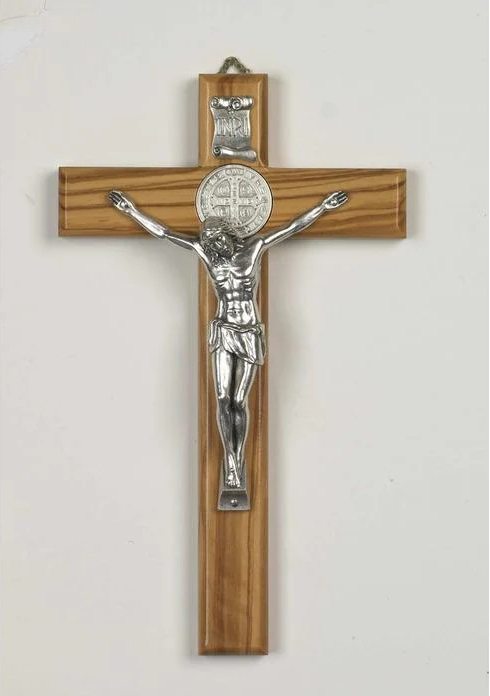 Saint Benedict Olive Wood - Silver Tone - Unique Catholic Gifts