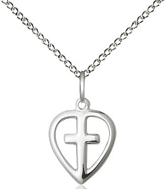 Sterling Silver Heart Cross Pendant on a 18 inch Sterling Silver Light Curb Chain. - Unique Catholic Gifts