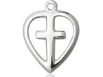 Sterling Silver Heart Cross Pendant on a 18 inch Sterling Silver Light Curb Chain. - Unique Catholic Gifts