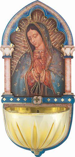 Our Lady of Guadalupe Gold Embossed Laser Cut Multi-Dimensional Holy Water Font (5") - Unique Catholic Gifts