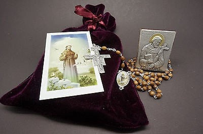 Saint Francis Icon, Rosary,Prayer Card & Bag - Unique Catholic Gifts