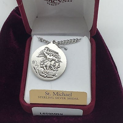 Sterling Silver Saint St Michael & US Marines Medal (7/8") - Unique Catholic Gifts