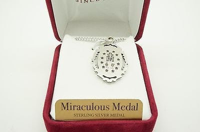 Silver Miraculous Medal 1" with an antique look and chain 18" - Unique Catholic Gifts