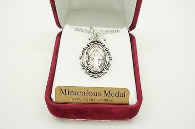 Silver Miraculous Medal 1" with an antique look and chain 18" - Unique Catholic Gifts