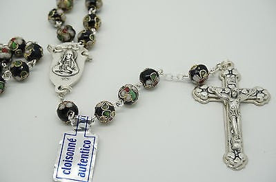 Authentic Black Cloisonne Rosary 22"  and Prayer - Unique Catholic Gifts