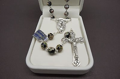 Authentic Black Cloisonne Rosary 22"  and Prayer - Unique Catholic Gifts