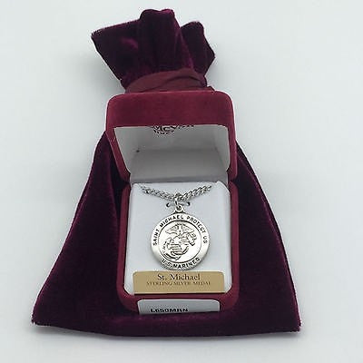 Sterling Silver Saint St Michael & US Marines Medal (7/8") - Unique Catholic Gifts