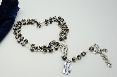 Authentic Black Cloisonne Rosary 22"  and Prayer - Unique Catholic Gifts