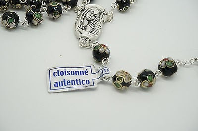 Authentic Black Cloisonne Rosary 22"  and Prayer - Unique Catholic Gifts