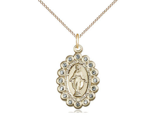 14kt Gold Miraculous Pendant on a 18 inch Gold Filled Light Curb Chain. - Unique Catholic Gifts