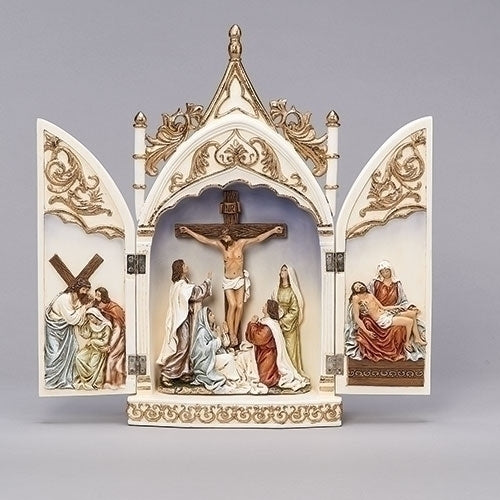 Table top Crucifix Triptych Scene 14"H - Unique Catholic Gifts