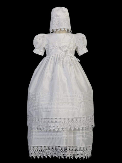 Baptismal Dress with Fancy Lace Edge White( Medium) - Unique Catholic Gifts