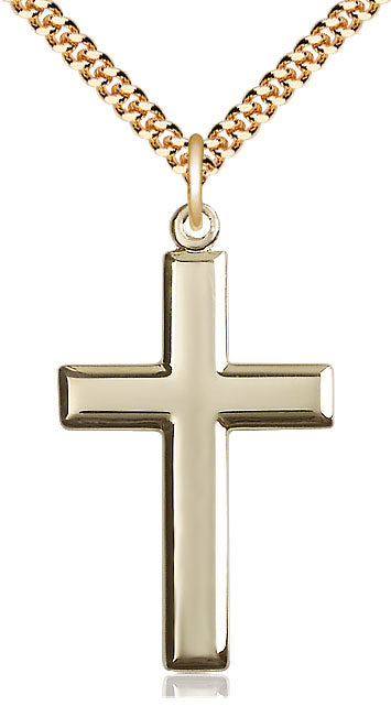 14kt Gold Filled Cross Pendant on a 24 inch Gold Plate Heavy Curb Chain. - Unique Catholic Gifts