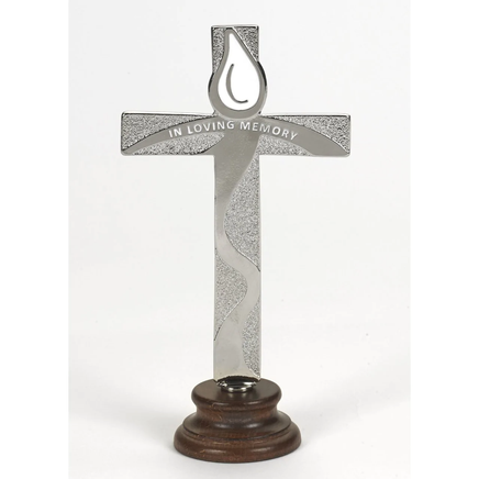 In Loving Memory Silver Tone Standing Cross - Unique Catholic Gifts
