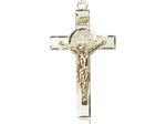 GF/SS St Benedict Crucifix Pendant on a 24 inch Light Rhodium Heavy Curb Chain. - Unique Catholic Gifts