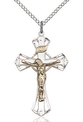 Two-Tone Sterling Silver Crucifix with Gold Filled Corpus (1 1/4") - Unique Catholic Gifts