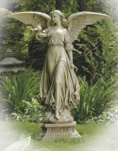 ANGEL ON PEDESTAL GARDEN STATUE 46.5"H - Unique Catholic Gifts