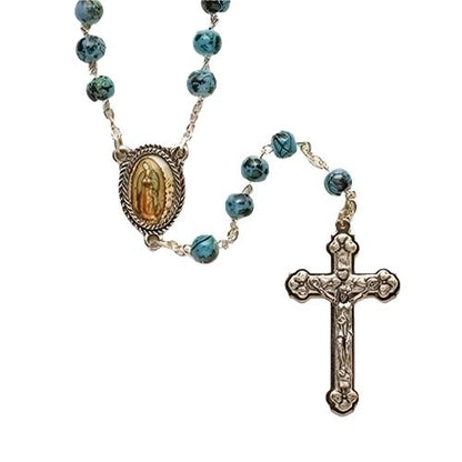 Multicolored and Teal Our Lady of Guadalupe Rosary (7MM) - Unique Catholic Gifts