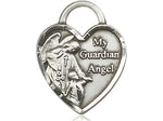 Sterling Silver Guardian Angel Heart Pendant on a 18 inch Sterling Silver Light Curb Chain. - Unique Catholic Gifts