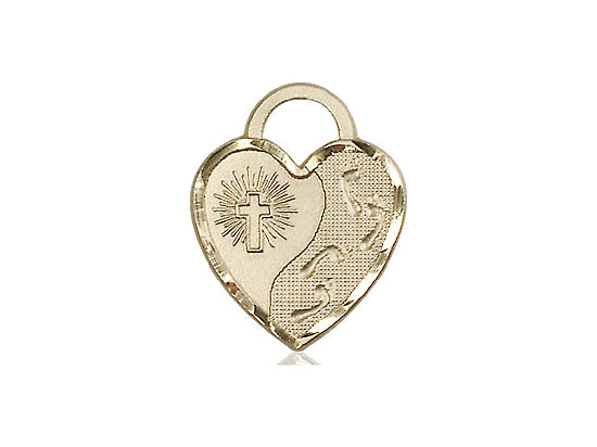 14kt Gold Footprints Heart Medal. - Unique Catholic Gifts