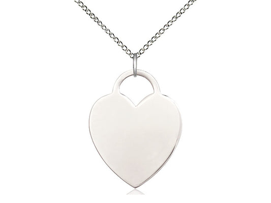 Sterling Silver Heart Pendant on a 18 inch Sterling Silver Light Curb Chain. - Unique Catholic Gifts