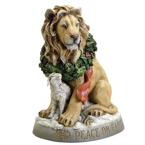 Lion & Lamb Statuary Verse: Peace on Earth 19.25" - Unique Catholic Gifts