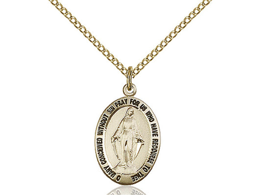 14kt Gold Filled Miraculous Pendant on a 18 inch Gold Filled Light Curb Chain. - Unique Catholic Gifts