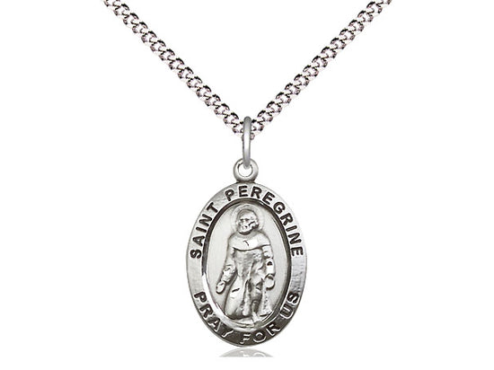 Sterling Silver St Peregrine Pendant (3/4") with18" chain - Unique Catholic Gifts