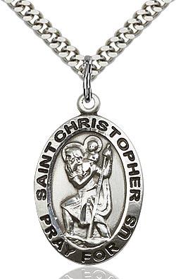 Sterling Silver St. Christopher Medal 1" with 24" chain - Unique Catholic Gifts