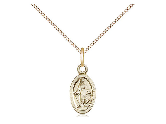 14kt Gold Filled Miraculous Pendant on a 18 inch Gold Filled Light Curb Chain. - Unique Catholic Gifts